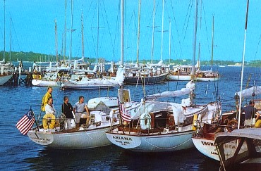 Featured is a postcard image of sailboats ... lots of sailboats ... from many nations gathered together in Newport, Rhode Island ... considered the yachting capital of the world.  The original postcard is for sale in The unltd.com Store. 